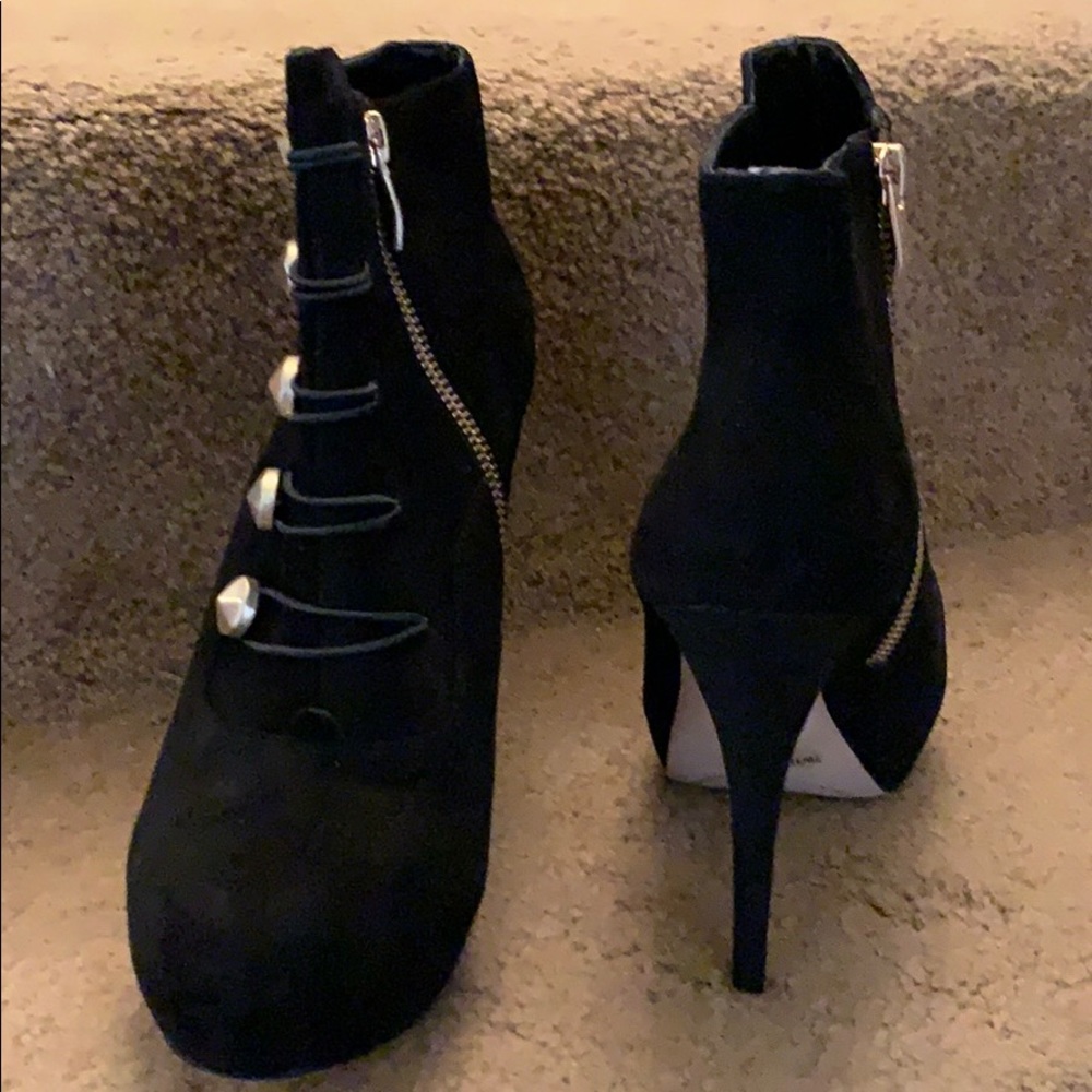 Black suede bootie with gold grommets perfect condition $67